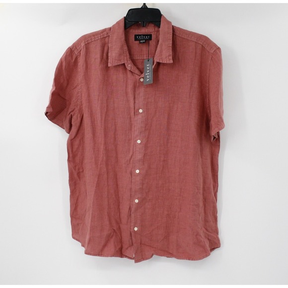 NWT Velvet by Graham & Spencer Shirt Mens L Linen Mackie Button Up Short Sleeve - Picture 1 of 12